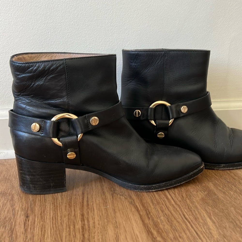 Harness Black Leather Bootie